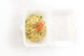 Pork fried rice with peas in a foam box Royalty Free Stock Photo