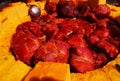 Pork ham cooked with polenta pieces