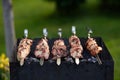 pork kebab (shashlik) on skewers at barbecue Royalty Free Stock Photo