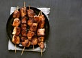 Pork kebabs on a plate. Bbq meat Royalty Free Stock Photo