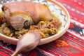 Pork knuckle with stew cabbage on a plate Royalty Free Stock Photo