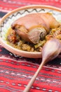 Pork knuckle with stew cabbage on a plate Royalty Free Stock Photo