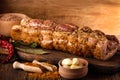 Pork knuckle on a wooden background. Preparation Royalty Free Stock Photo