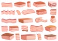 Pork lard icons set cartoon . Bacon meat