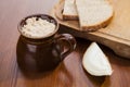 Pork lard in the pot and dark bread