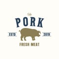 Pork logo with pig. Vintage emblem design for meat shop. Vector.