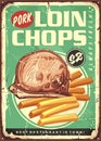 Pork loin chops retro tin sign design Royalty Free Stock Photo