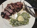 Pork loin dinner with lima beans and butter. Royalty Free Stock Photo