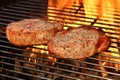 Pork Loin Pepper Steaks On The Hot BBQ Flaming Grill Royalty Free Stock Photo