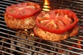 Pork Loin Pepper Steaks On The Hot BBQ Flaming Grill Royalty Free Stock Photo