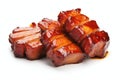 Pork marinated, grilled and served in slices. BBQ meal close up, isolated