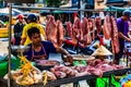 Pork meat seller at Xom Chieu Market, Saigon, South of Vietnam Royalty Free Stock Photo