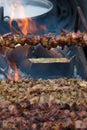 Meat skewers on fire Royalty Free Stock Photo