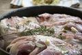 Pork meat to macerate with wine and aromatic herb Royalty Free Stock Photo