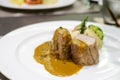 Pork medallion with pepper sauce Royalty Free Stock Photo