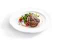 Pork Neck Steak with Mixed Salad on White Restaurent Plate Royalty Free Stock Photo