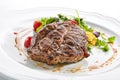 Pork Neck Steak with Mixed Salad on White Restaurent Plate Royalty Free Stock Photo