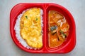 Pork panaeng curry with rice and omelet Royalty Free Stock Photo