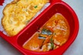 Pork panaeng curry with rice and omelet Royalty Free Stock Photo
