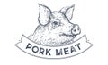 Pork, pig head, meat tag label Royalty Free Stock Photo