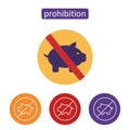 Pork products prohibition flat icons set.