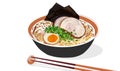 Pork ramen with boiled egg and seaweed.