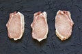 Pork, raw, steak, meat, fillet, food, board, fresh, red, chop, Selective focus, top view, copy space