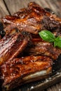 Pork ribs in barbecue sauce. vertical image. top view. place for text Royalty Free Stock Photo