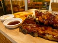 Pork Ribs Grill with BBQ Sauce and French Fried or Potato Chip