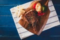 Pork Ribs Steak with vegetable salad And French fries Royalty Free Stock Photo