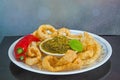 Pork rind plates with northern Thai chili dip cup