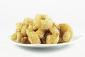 Pork rinds also known as chicharon or chicharrones, deep fried p
