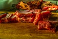 Pork rips as raw material preparing for cooking of fried pork rips Royalty Free Stock Photo