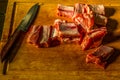 Pork rips as raw material preparing for cooking of fried pork rips Royalty Free Stock Photo