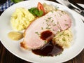 Pork Roast Slice with Crackle and Potato Mash Royalty Free Stock Photo