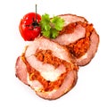 Pork roast slice with tomato Royalty Free Stock Photo