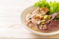 pork\'s entrails and blood jelly soup with rice