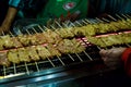 Pork Satay on grill Royalty Free Stock Photo