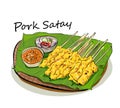 Pork satay - Grilled pork served with peanut sauce or sweet and sour sauce on Banana leaf.