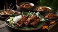 Pork satay, malaysian traditional food, malaysian cuisine