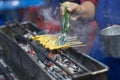 Pork Satay roast on the stove heat thai Royalty Free Stock Photo