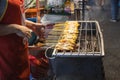 Pork Satay roast on the stove heat thai street food Royalty Free Stock Photo