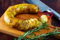 Pork sausage botifarra with egg yolks