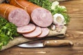 Pork sausage sliced in small pieces in a white packing Royalty Free Stock Photo