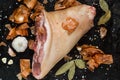 Pork shank with spices and onion peel Royalty Free Stock Photo