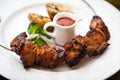 Pork shashlik with grilled potatoes Royalty Free Stock Photo