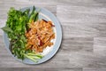 pork, shredded and salted with vegetable on dish, thai food