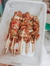 Pork skewers marinated with spices