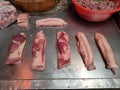 pork slices at a traditional market