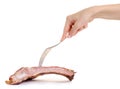 Pork smoked ribs fork in hand Royalty Free Stock Photo